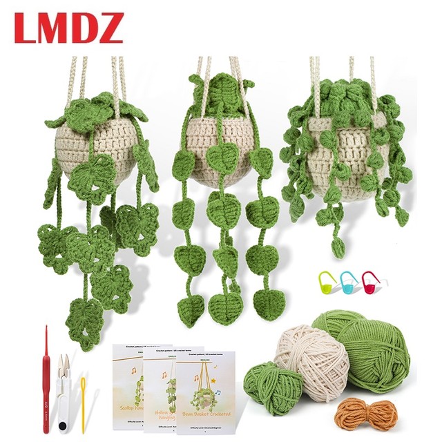 LMDZ Crochet Kit for Beginners 1/2/3Pcs Leaf Potted Plant Crochet